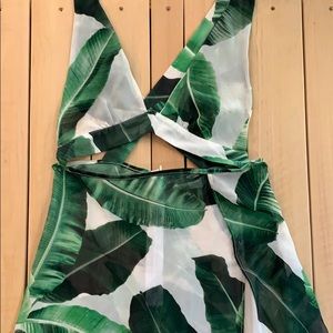 Jaded London White Green Leaf Palm Cut Out Dress